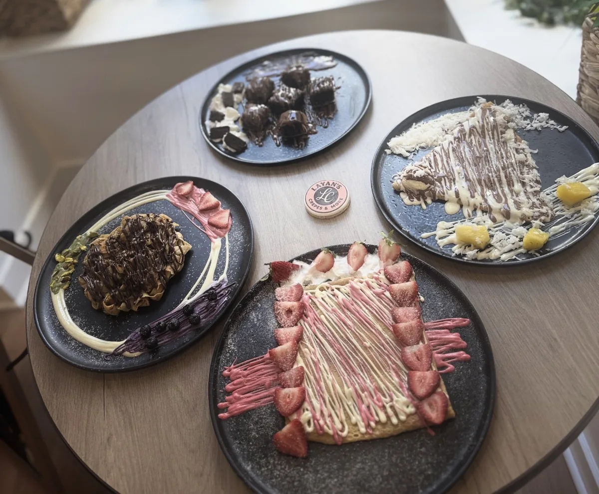 Layan's signature triple-drizzle chocolate crepe